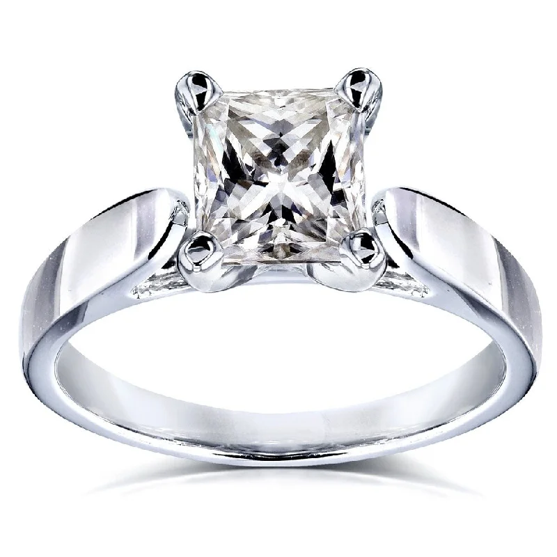 Annello by Kobelli 14k White Gold 7/8 Carat Princess Moissanite Solitaire Peg Head Cathedral Engagement Ring