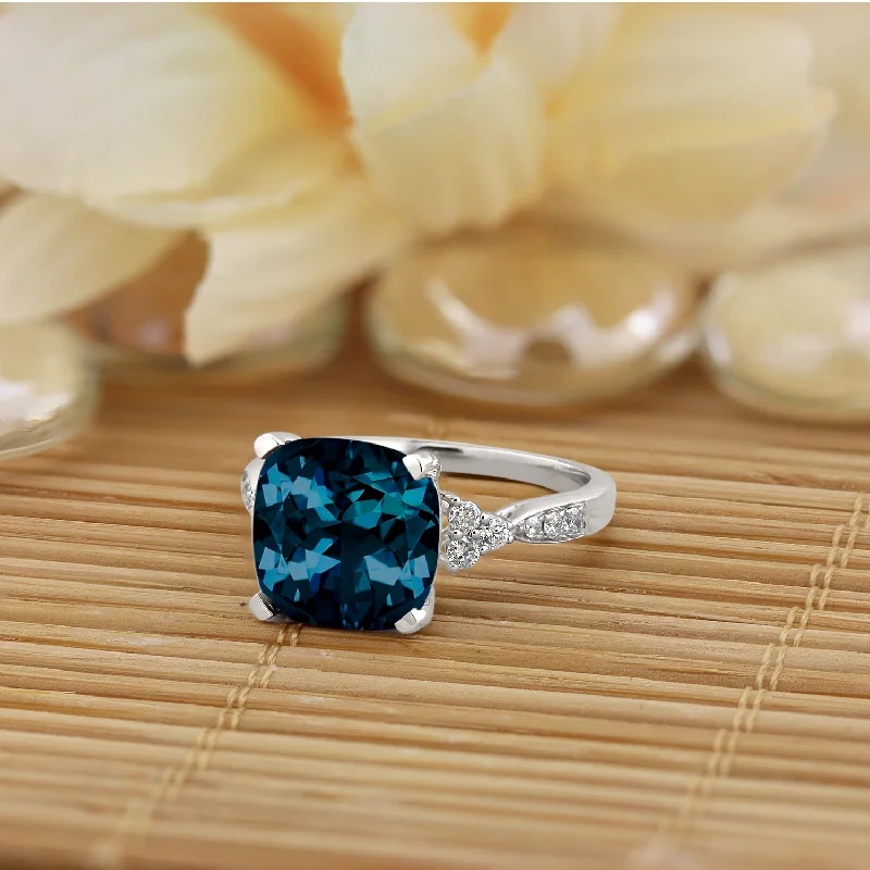 Auriya 1 1/5ct Fancy Cushion London Blue Topaz and Diamond Engagement Ring 1/4ctw 14k Gold