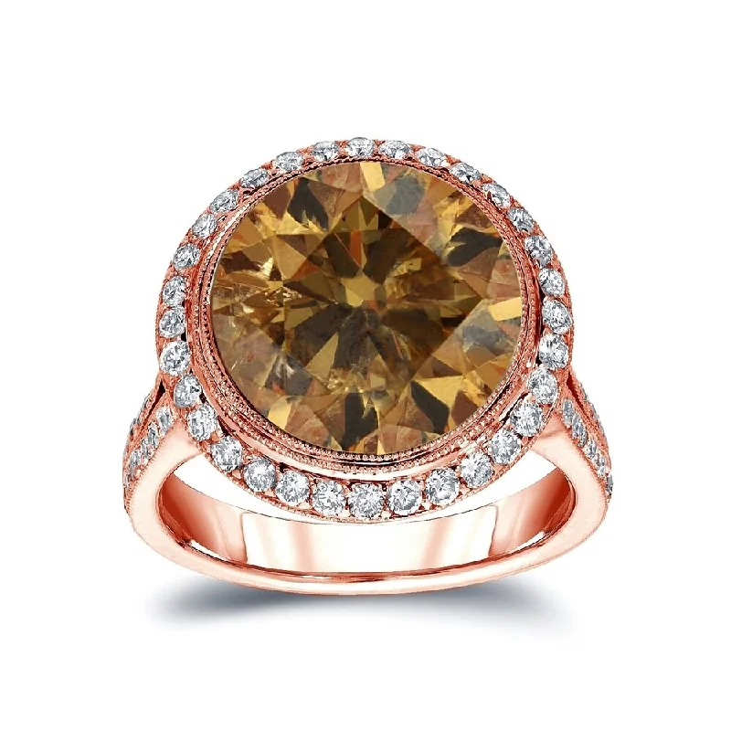 Auriya 14k Gold 7 3/4ctw Fancy Natural Cognac Brown Diamond Engagement Ring