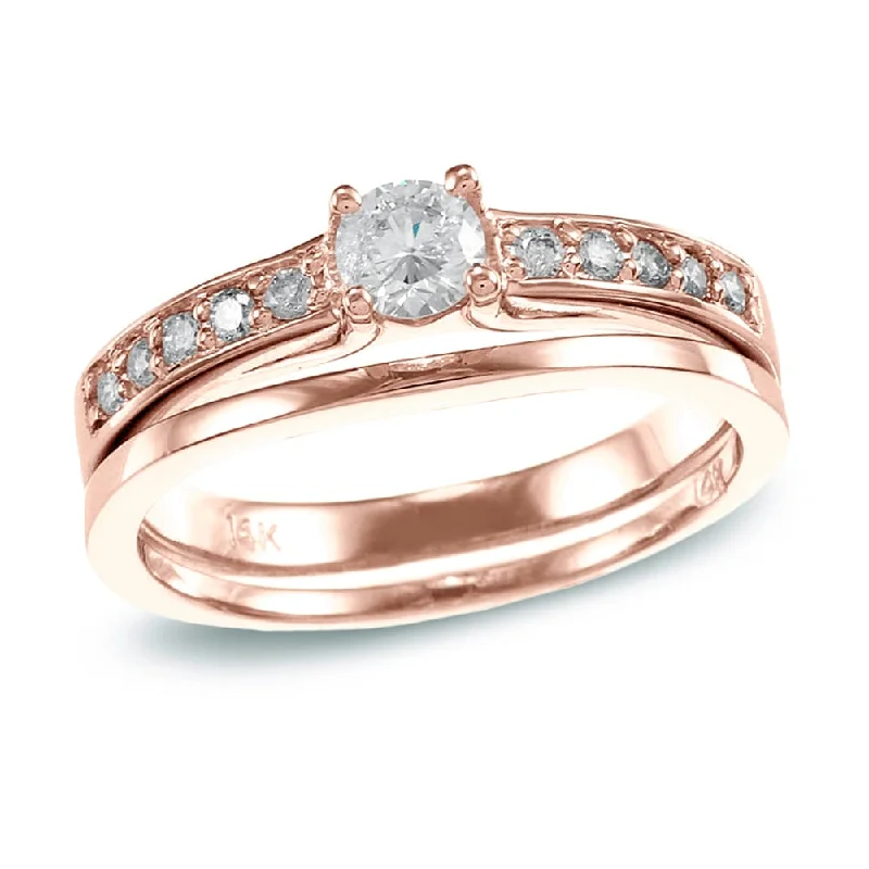 Auriya 14k Rose Gold 1/2ctw Round Diamond Engagement Ring Set