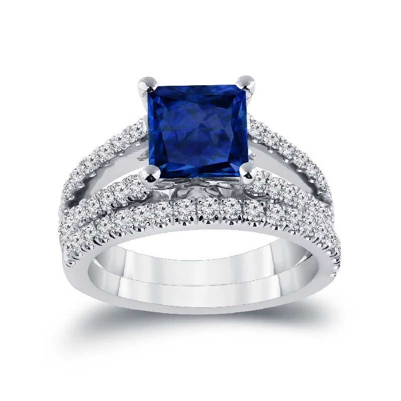 Auriya 2ctw Princess-cut Blue Sapphire and Diamond Engagement Ring 3/4ctw 14k Gold