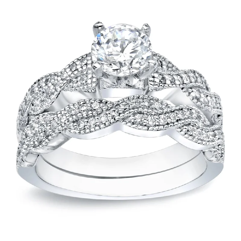 Auriya Platinum 1 carat TW Braided Twist Round Diamond Engagement Ring Set