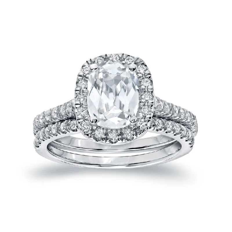 Auriya Platinum 2ctw Cushion-cut Halo Diamond Engagement Ring Set Certified