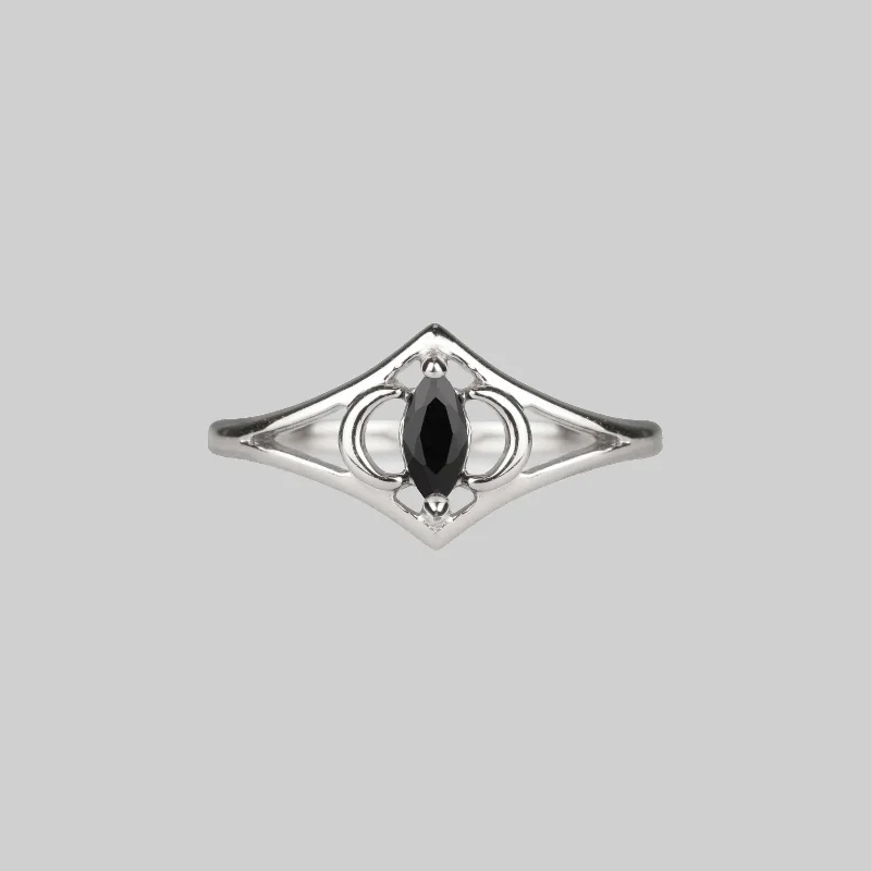 CELESTIAL. Two Moons Black Spinel Silver Ring