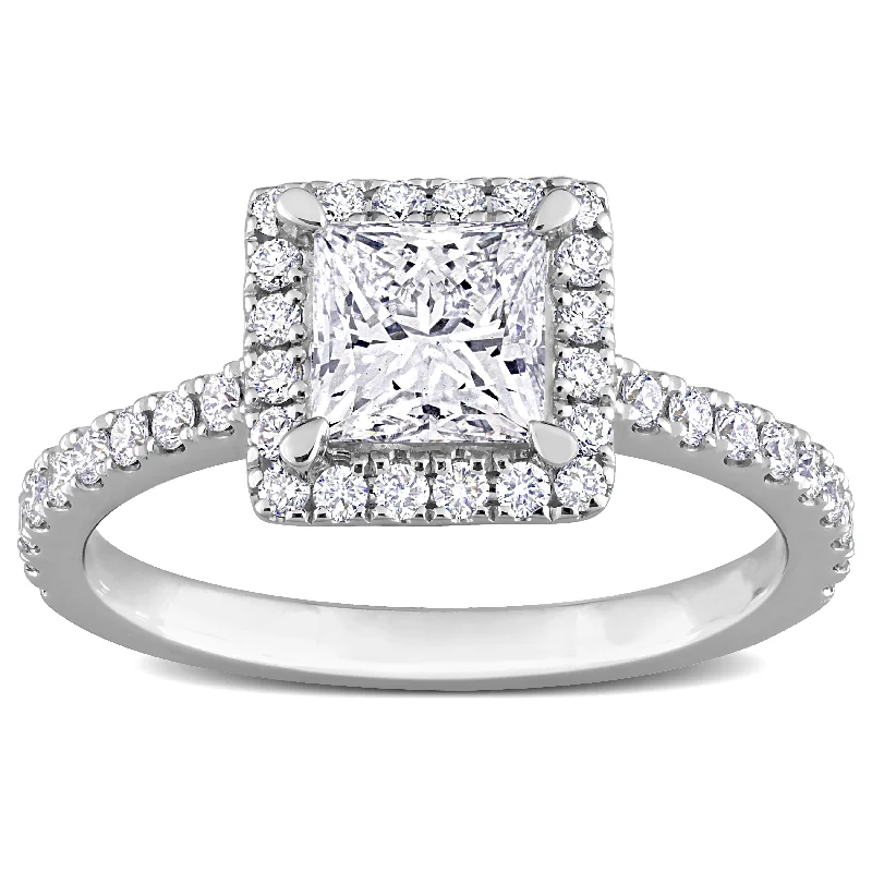 Created Forever 1 1/2ct TDW Oval-Cut Lab-Grown Diamond Halo Engagement Ring 14k White Gold