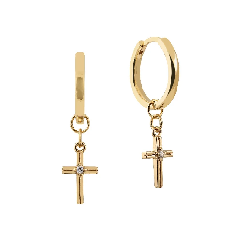 Cross Charm Bar Hoops