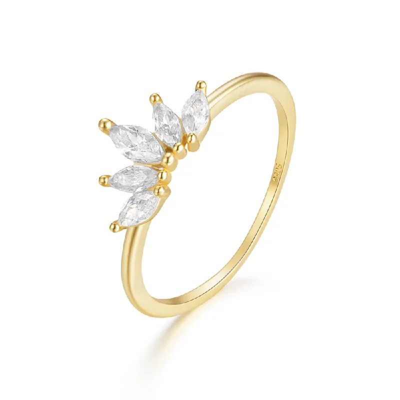 Dainty 18K Gold Plated Sterling Silver Ring with Marquise-Cut AAAAA Cubic Zirconia