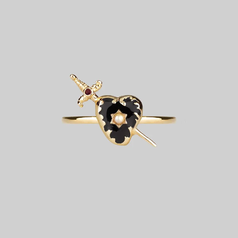 DEVOTION. Black Heart & Sword Gold Ring