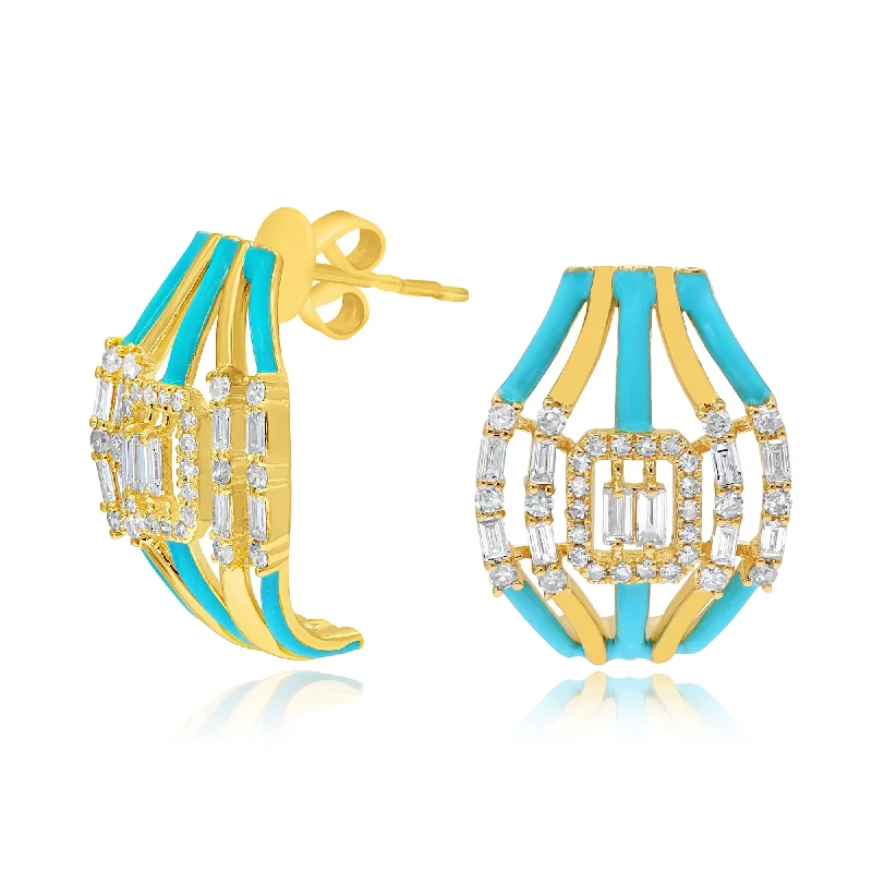 0.76ct Enamel Diamond Earrings set in 4KT Yellow Gold / EN227G