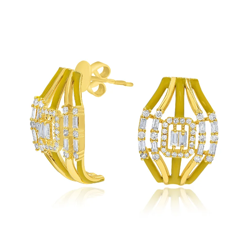 0.76ct Diamond Enamel Earrings set in 14KT Yellow Gold / EN227Y