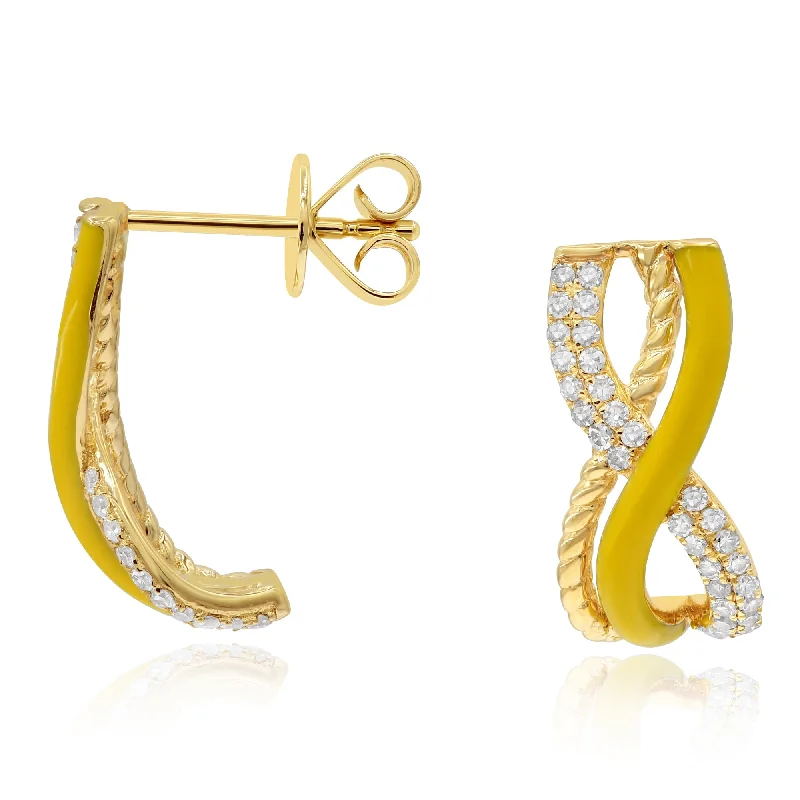 0.35ct Diamond Enamel Earrings set in 14KT Yellow Gold / EN230D