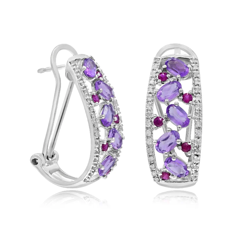 0.30ct Diamond, 0.32ct Ruby and 1.98ct Amethyst Earrings set in 14KT White Gold / EP21182