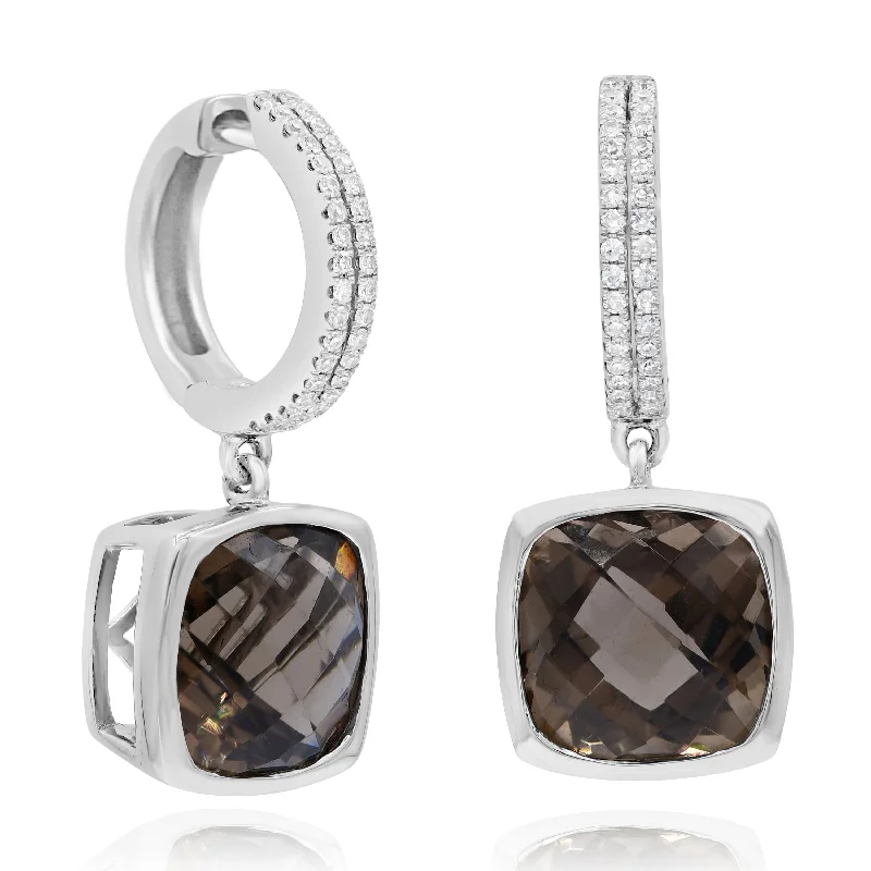 0.26ct Diamond and 8.42ct Smoky Quartz Earrings set 14KT White Gold / ESC9459