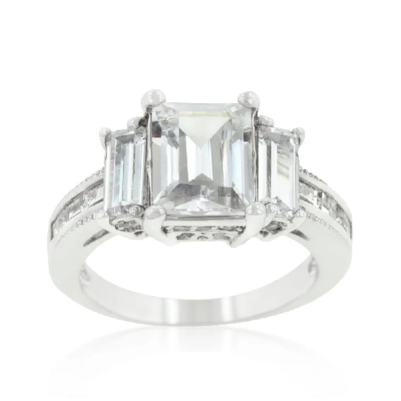 Emerald Cut Triplet Engagement Ring