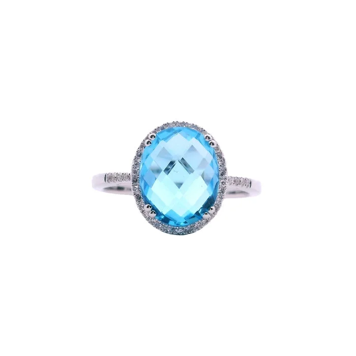 Mountz Collection Blue Topaz and Diamond Ring in 14K White Gold