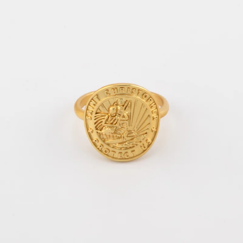 Gold St. Christopher Medallion Ring