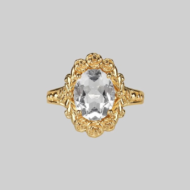 MARIA. Rose Wreath Clear Quartz Gold Cocktail Ring