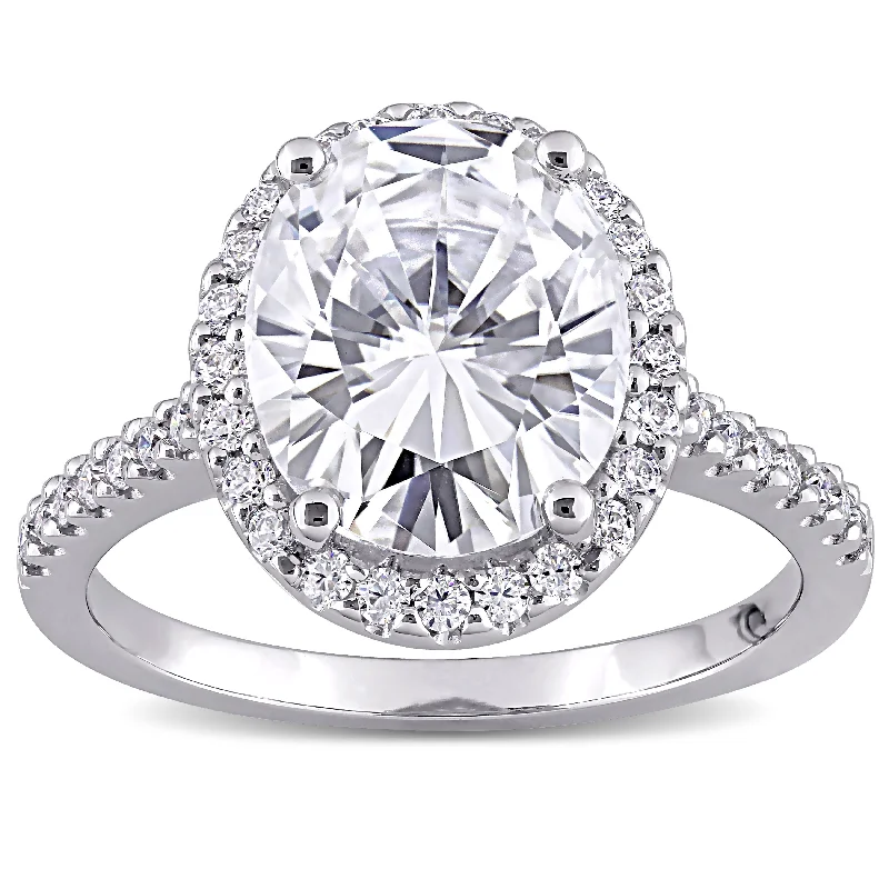 Miadora 4 3/8ct DEW Oval-Cut Moissanite Halo Engagement Ring in 10k White Gold