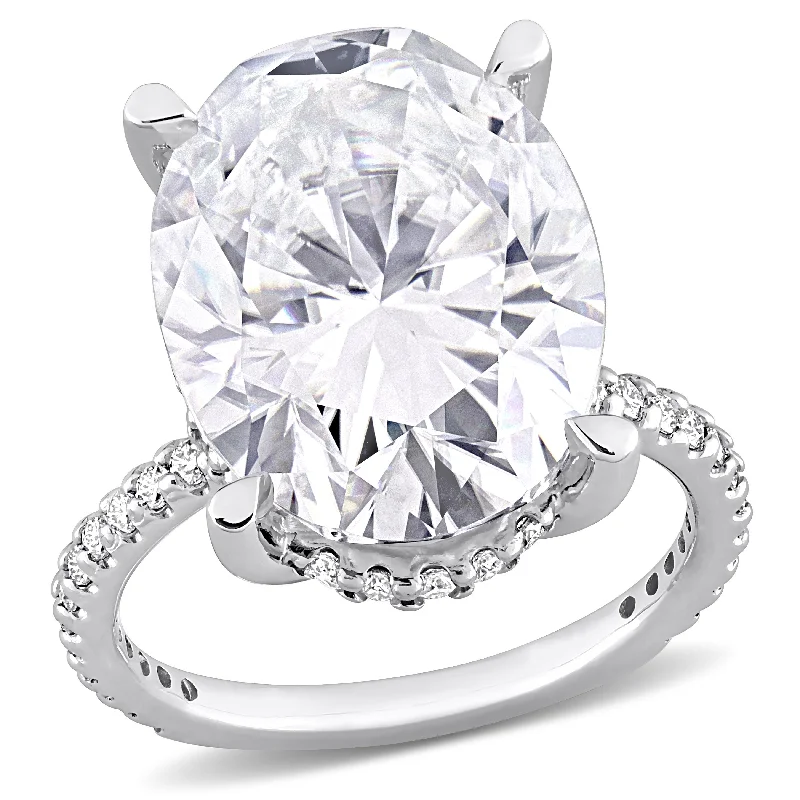 Miadora 8ct DEW Oval Created Moissanite Engagement Ring in 10k White Gold