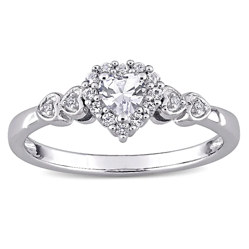 Miadora Sterling Silver Created White Sapphire & Diamond Accent Halo Heart Engagement Ring