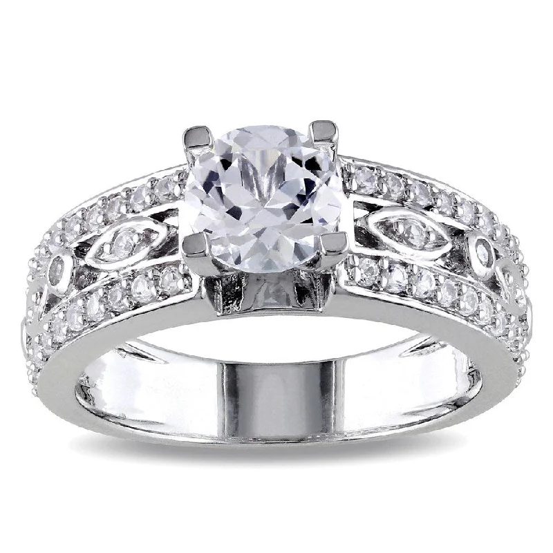 Miadora Sterling Silver Created White Sapphire Engagement Ring