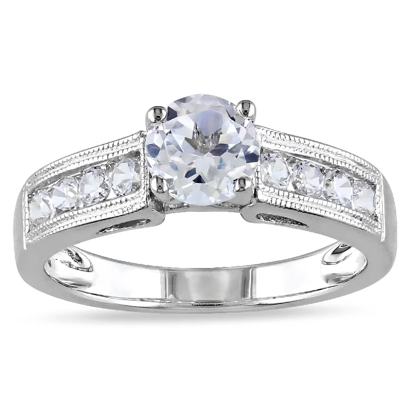 Miadora Sterling Silver Created White Sapphire Engagement Ring