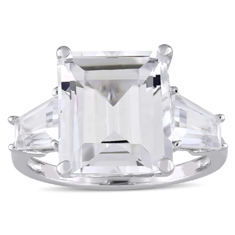 Miadora Sterling Silver White Topaz Three-Stone Engagement Ring