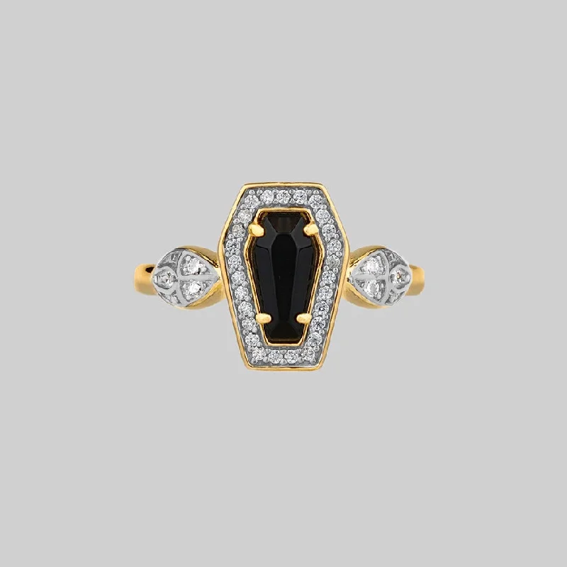 MORI. Black Onyx & Crystal Coffin Gold Ring