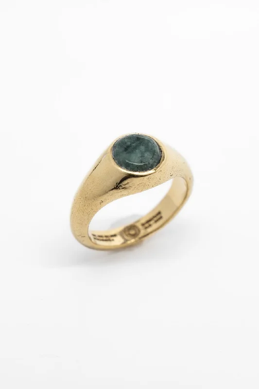 Orbit Signet Green Marble | Gold