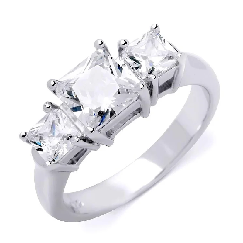 Platinum over Sterling Silver Three-Stone Princess Cut Engagement Ring