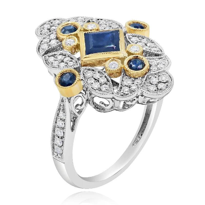 0.40ct Diamond and 1.20 ct Sapphire Ring set in 14KT White and Yellow Gold / R194496B