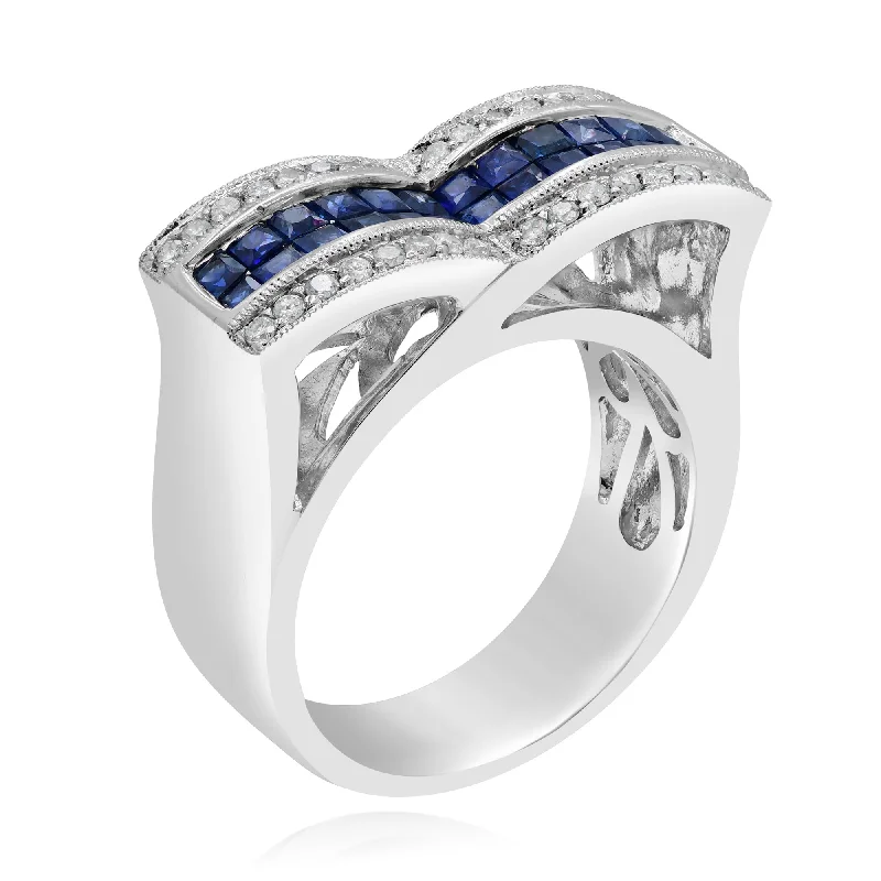 0.30ct Diamond and 1.05ct Sapphire Ring set in 14KT White Gold / R2295SP