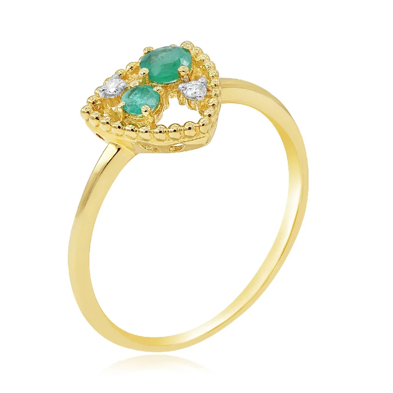 0.03ct Diamond and 0.22ct Emerald Ring set in 14KT Yellow Gold / R56077