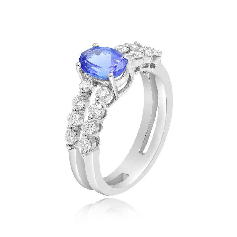 0.64ct Diamond and 1.19ct Tanzanite Ring set in 18KT White Gold / R6017TJ