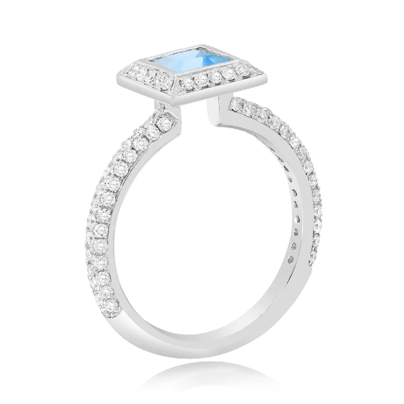 0.71ct Diamond and 0.92ct Blue Topaz Ring set in 18KT White Gold / R6807B