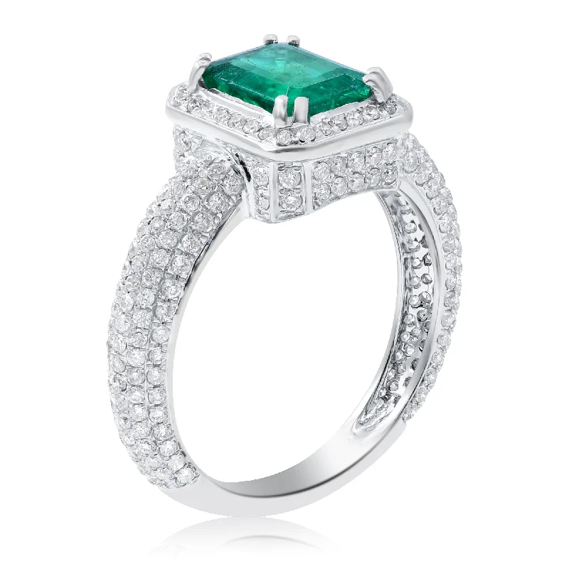 1.05ct Diamond and 1.59ct Emerald Ring set in 14KT White Gold / R6815C