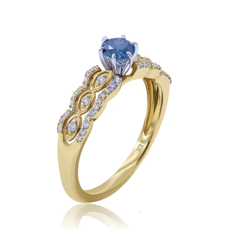 0.19ct White and 0.39ct Blue Diamond Ring set in 14KT Yellow Gold / R9228A