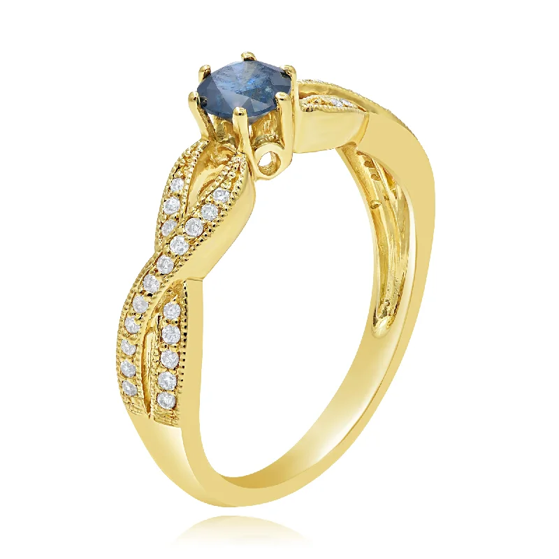 0.15ct White and 0.38ct Blue Diamond Ring set in 14KT Yellow Gold / R9232BA