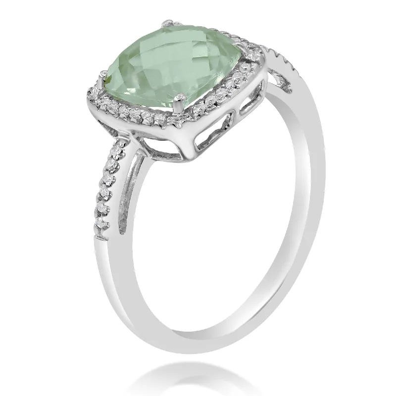 0.12ct Diamond and 1.85ct Green Amethyst Ring set in 14 KT White Gold  / RB3054G1