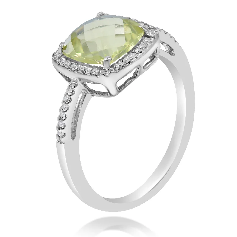 0.12ct Diamond and 1.95ct Lemon Quartz Ring set in 14 KT White Gold / RB3054L1