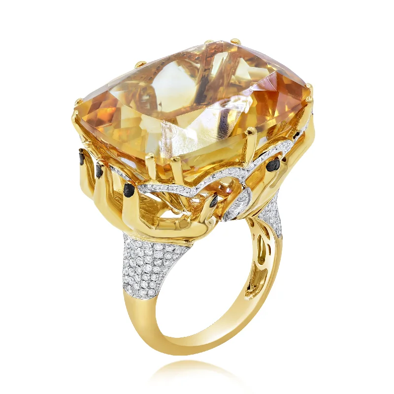 1.10ct Diamond and 43.90ct Citrine Ring set in 18KT Yellow Gold / RG199B