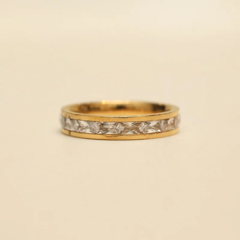 Rectangular Stone Pave Ring