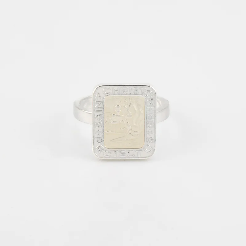 St. Christopher Rectangle Ring - White / White