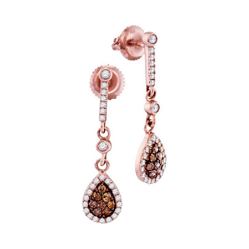 10k Rose Gold 1/2 Carat Round Brown Diamond Dangle Earrings for Women