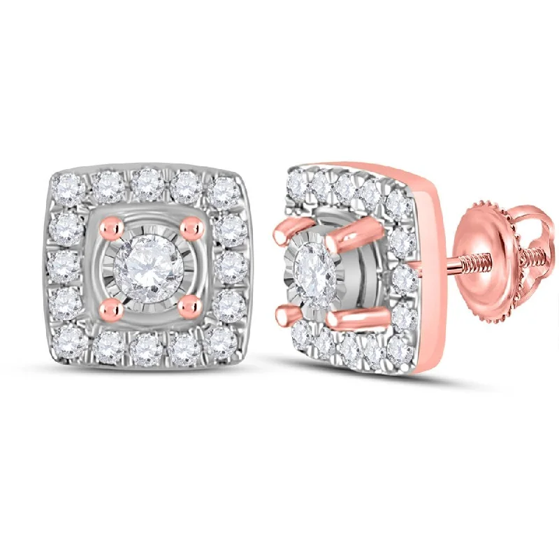 10k Rose Gold 1/5 Carat Round Diamond Square Earrings for Women