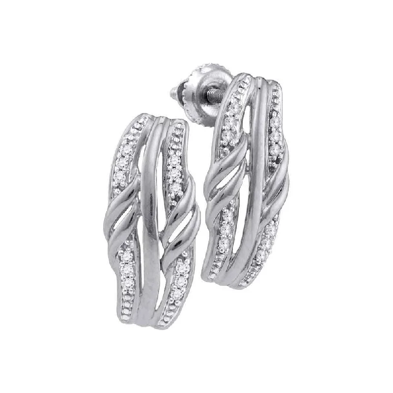 10k White Gold 1/12 Carat Round Diamond Fashion Earrings for Women