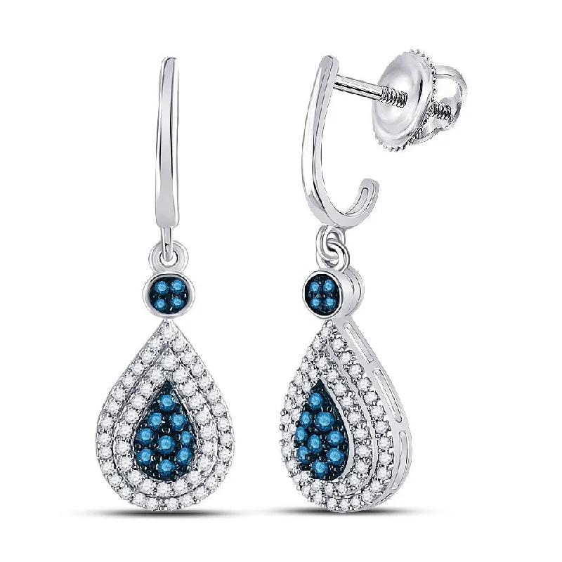 10k White Gold 1/2 Carat Round Blue Color Enhanced Diamond Teardrop Dangle Earrings for Women