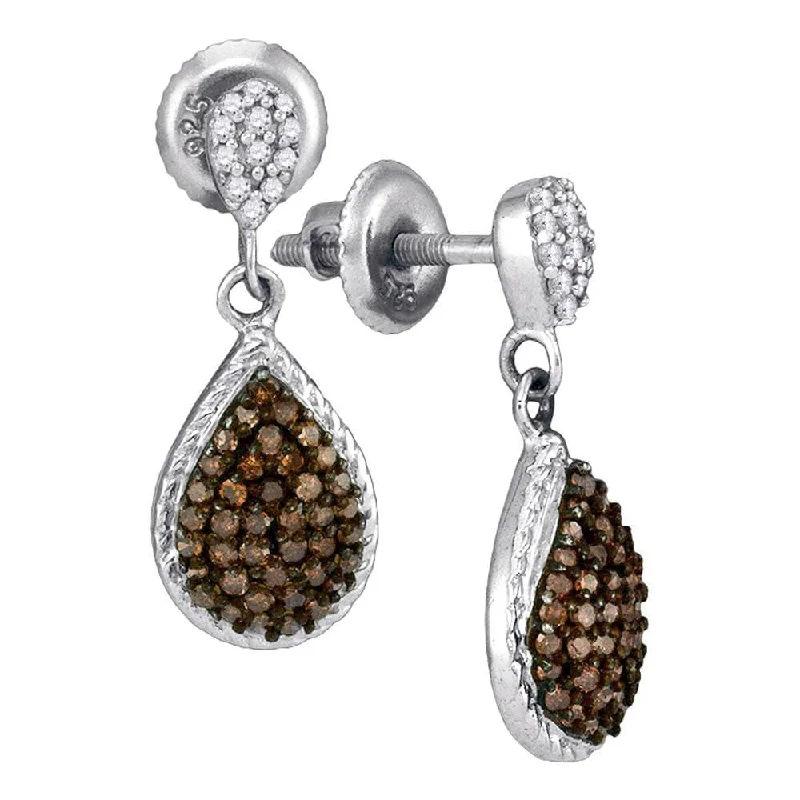 10k White Gold 1/2 Carat Round Brown Diamond Teardrop Dangle Earrings for Women