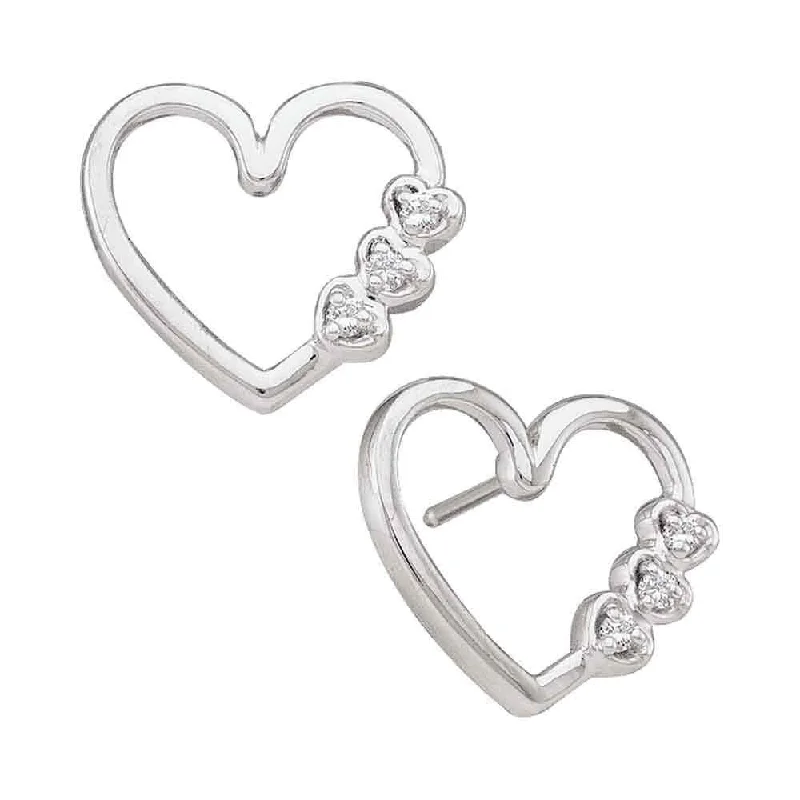 10k White Gold 1/20 Carat Round Diamond Heart Earrings for Women