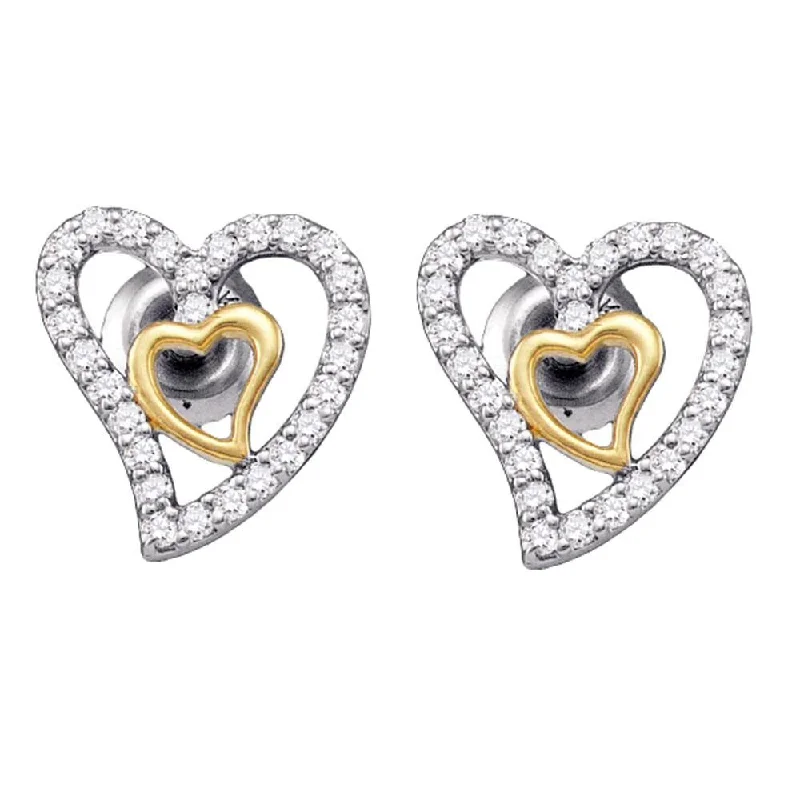 10k White Gold 1/5 Carat Round Diamond Heart Earrings for Women